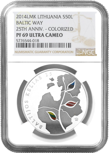 2014 Балтийский путь Литва серебряная монета 50 литов PF 69 ULTRA CAMEO (1)