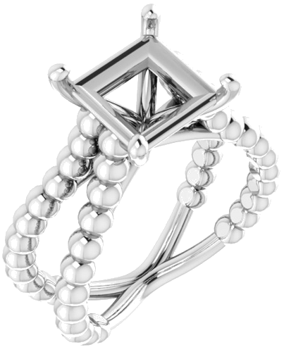 Sužadėtuvių Žiedas „Solitaire Beaded Negative Space“ 925 Sidabro Square 8mm (1)