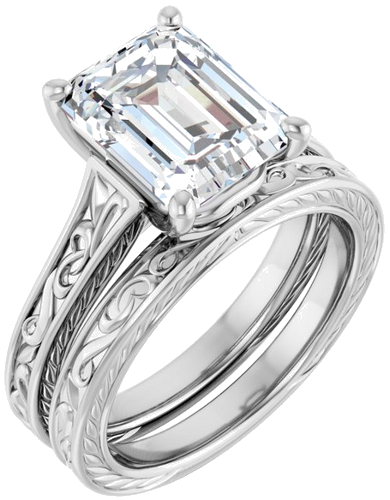 Sužadėtuvių Žiedas „Solitaire Scroll“ 14k white gold Emerald 10mm x 8mm (6)