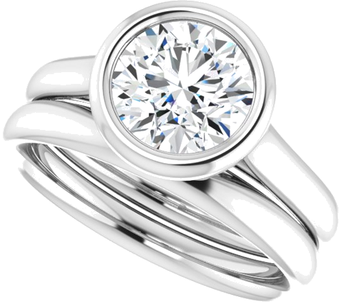 Sužadėtuvių Žiedas „Bezel-Set Solitaire“ 585 Baltojo Aukso Round 7.4mm (10)