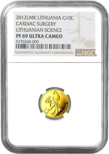 2012 Ķirurģija Lietuva 10 litu zelta monēta PF 69 ULTRA CAMEO (1)