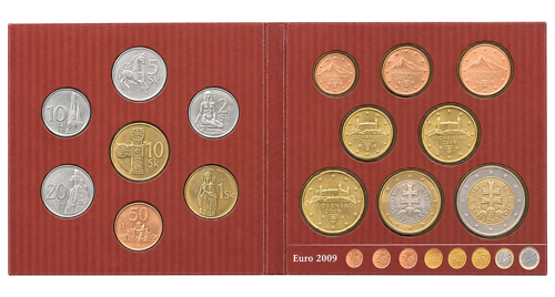 2009 Slovākija Krona - Eiro monētu komplekts BU iepakojumā (2)