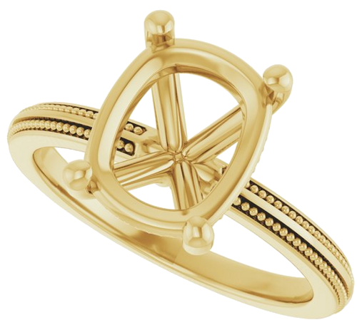 Sužadėtuvių Žiedas „Solitaire Milgrain“ 14k yellow gold Elongated Cushion 10mm x 8mm (5)