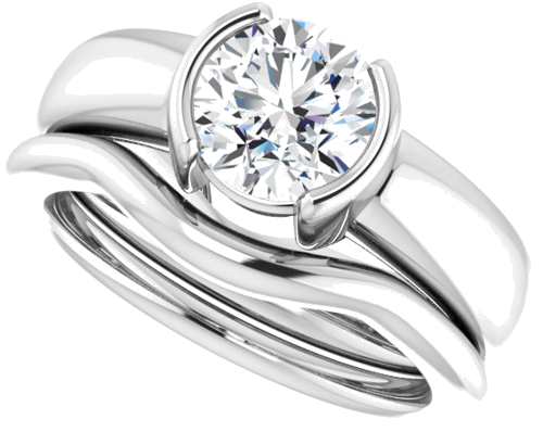 14K White 7 mm Round Half Bezel Solitaire Engagement Ring Mounting (10)