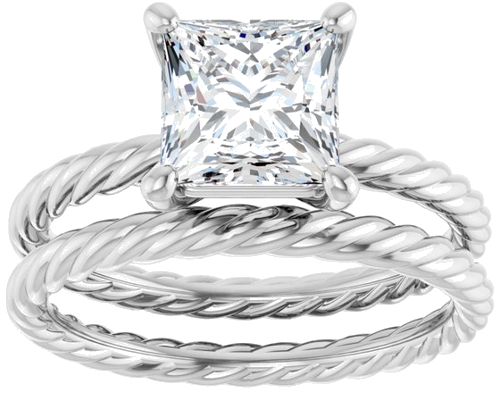 Sužadėtuvių Žiedas „Solitaire Rope“ 18k white gold Square 6.5mm (8)