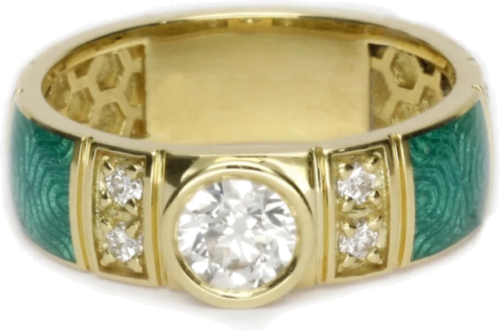 Yellow Gold Ring with Enamel and Diamonds I DON'T KNOW (1)