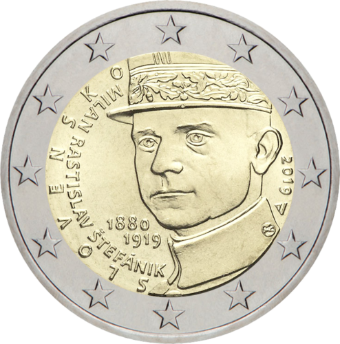 2019 Slovakija Milano Rastislavo Štefániko mirties 100-metis 2 eurų moneta (1)