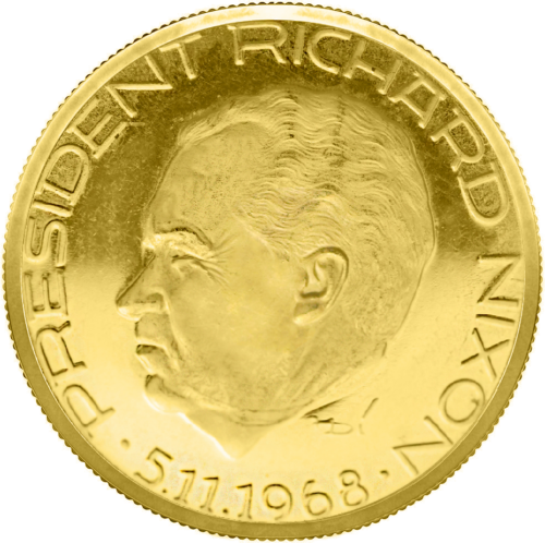 JAV Prezidentas Richard Nixon 1968 Auksinis medalionas (1)