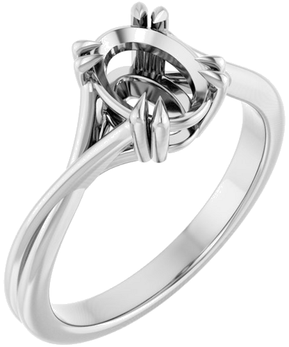 14K White 8x6 mm Oval Solitaire Engagement Ring Mounting (1)