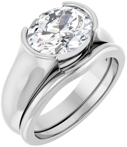 Sužadėtuvių Žiedas „Half Bezel Solitaire“ 14k white gold Oval 10mm x 8mm (6)