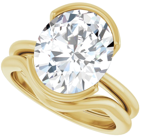 Sužadėtuvių Žiedas „Half-Bezel“ 10k yellow gold Oval 12mm x 10mm (10)