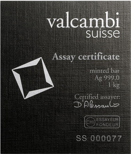 Серебряный слиток 1 кг Valcambi (чеканный) (5)