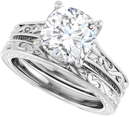Sužadėtuvių Žiedas „Solitaire Scroll“ 14k white gold Cushion 8mm (10)