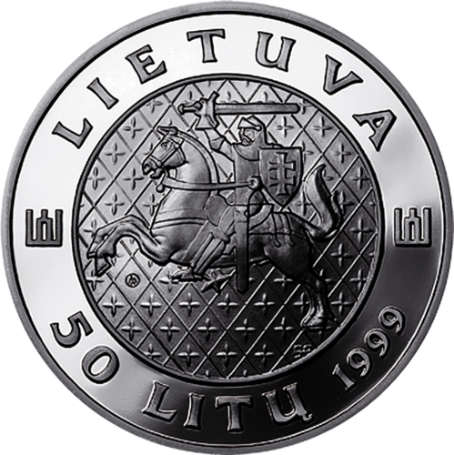 1999 г. Велик княз Кенстутис Литва Сребърна монета от 50 лита (2)