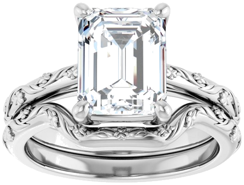 Sužadėtuvių Žiedas „Solitaire“ 14k white gold Emerald 9mm x 7mm (8)