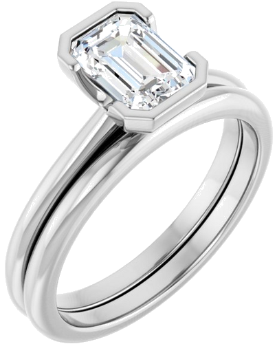 Sužadėtuvių Žiedas „Half-Bezel“ 14k white gold Emerald 7mm x 5mm (6)