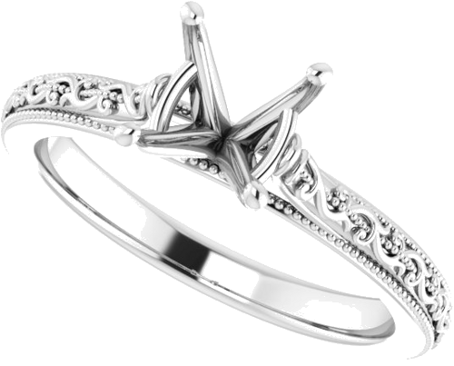 14K White  7 mm Round Solitaire Engagement Ring Mounting (5)