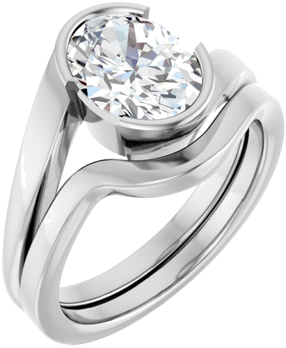 Sužadėtuvių Žiedas „Half-Bezel Solitaire“ 14k white gold Oval 9mm x 7mm (6)