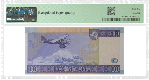 2007 Lithuania 10 Litas Banknote (AZ Series) PMG 66 EPQ (2)