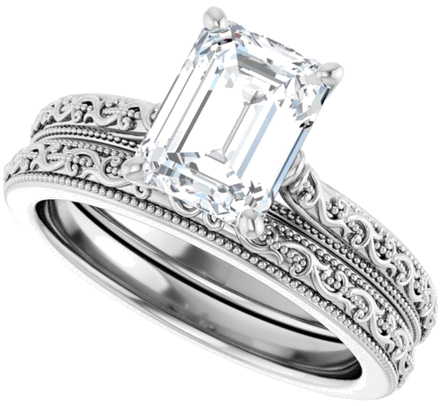 14K White  8x6 mm Emerald Solitaire Engagement Ring Mounting (10)