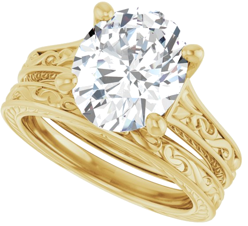 Sužadėtuvių Žiedas „Solitaire Scroll“ 14k yellow gold Oval 11mm x 9mm (10)