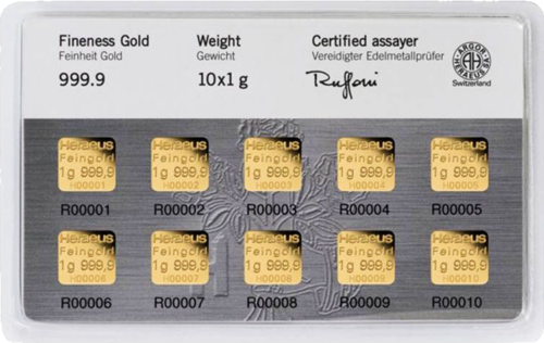 10 x 1 g (MultiCard) Investment gold bars, Heraeus (3)