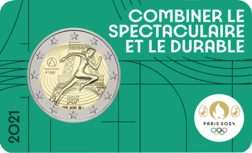 2021 Francijas Parīze 2024 Olimpisko spēļu 2 eiro BU monēta (6)