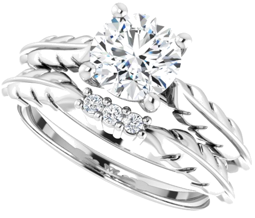 Sužadėtuvių Žiedas „Solitaire Leaf“ 14k white gold Round 6.5mm (10)