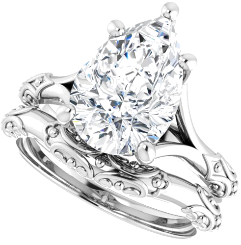 Sužadėtuvių Žiedas „Solitaire Sculptural“ 14k white gold Pear 12mm x 8mm (10)