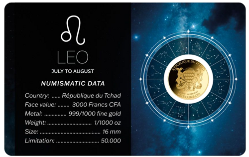 1/1000 oz Leo (Zodiac Series) 3000 Francs Chad gold coin (2)