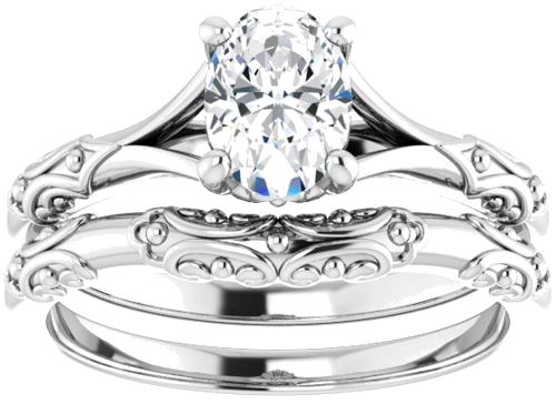 Sužadėtuvių Žiedas „Solitaire Split Shank“ 585 Baltojo Aukso Oval 7mm x 5mm (8)