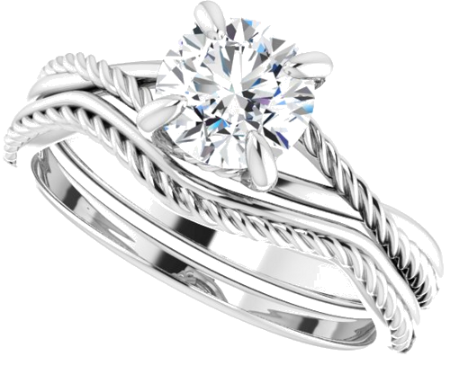 14K White 6.5 mm Round Solitaire Rope Engagement Ring Mounting (10)