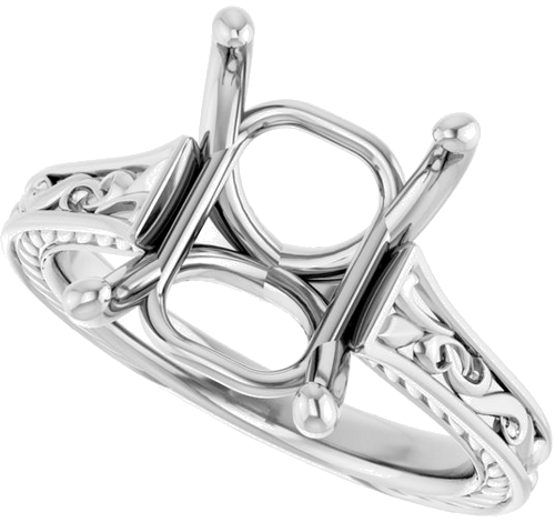 Sužadėtuvių Žiedas „Solitaire Scroll“ 14k white gold Emerald 11mm x 9mm (5)