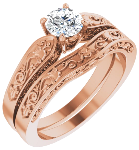 14K Rose 5.2 mm Round Floral Solitaire Engagement Ring Mounting (6)