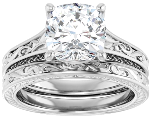 Sužadėtuvių Žiedas „Solitaire Scroll“ 14k white gold Cushion 8mm (8)