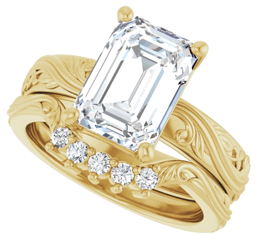 Sužadėtuvių Žiedas „Solitaire Sculptural“ 14k yellow gold Emerald 10mm x 7mm (10)