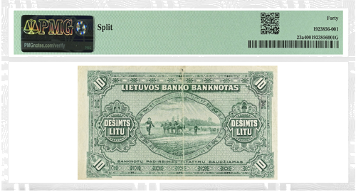 1928 Lithuania 10 Litu Banknote PMG EF 40 (2)
