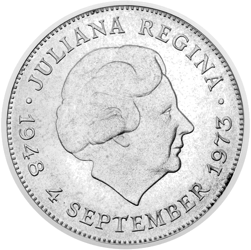 10 guldeni Juliana 25 gadi valdēšanas jubileja 1973 Nīderlande sudraba monēta (1)