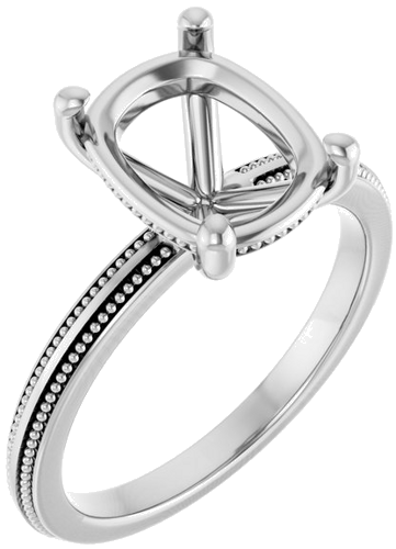 Sužadėtuvių Žiedas „Solitaire Milgrain“ 14k white gold Elongated Cushion 10mm x 8mm (1)