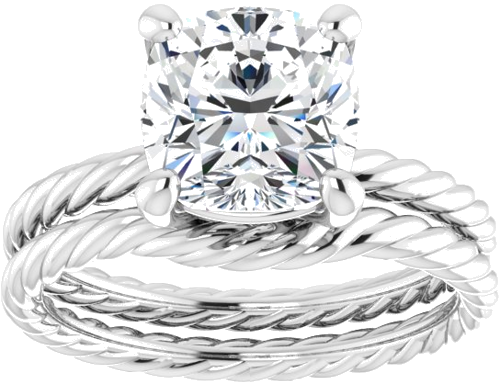 Sužadėtuvių Žiedas „Solitaire Rope“ 14k white gold Cushion 8mm (8)