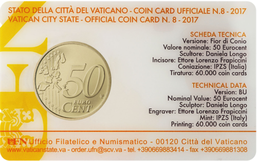 2017 Vatican Francis Coat of Arms 50 cent coin on BU card (2)