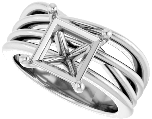 Sužadėtuvių Žiedas „Solitaire Asymmetric“ 14k white gold Square 7.5mm (5)
