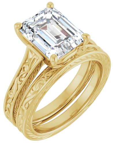 Sužadėtuvių Žiedas „Solitaire Scroll“ 14k yellow gold Emerald 10mm x 8mm (6)