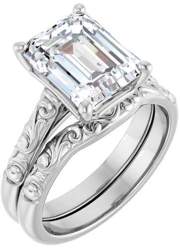 Sužadėtuvių Žiedas „Solitaire“ 14k white gold Emerald 10mm x 8mm (6)