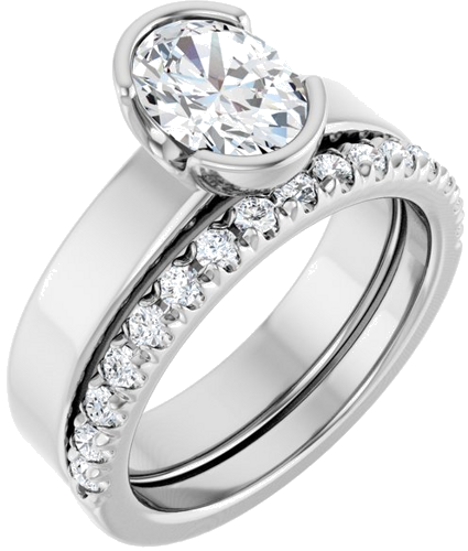 Sužadėtuvių Žiedas „Half-Bezel Solitaire“ 14k white gold Oval 8mm x 6mm (6)