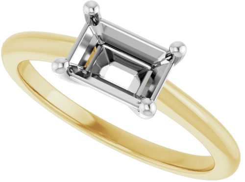 14K Yellow White 7x5 mm Emerald Solitaire Engagement Ring Mounting (5)