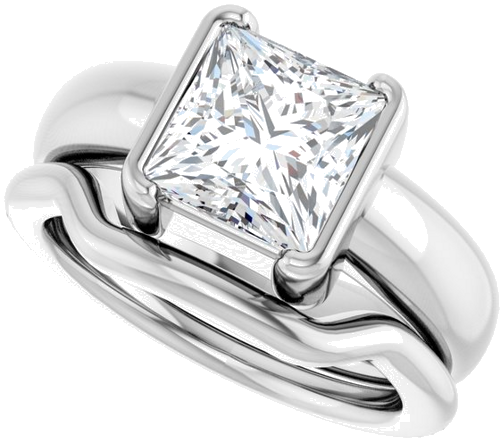 Sužadėtuvių Žiedas „Half-Bezel Solitaire“ 14k white gold Square 7.5mm (10)