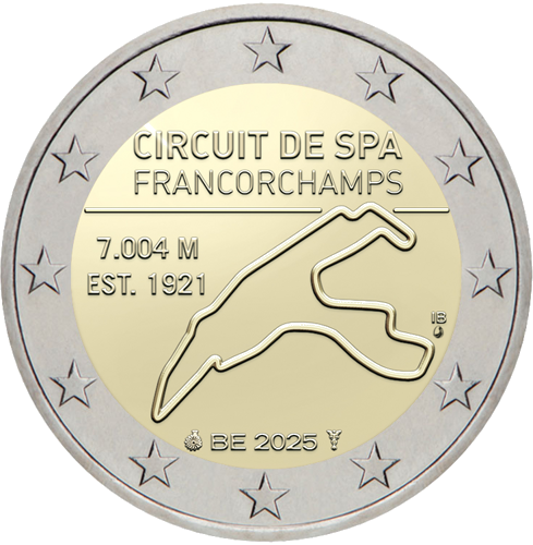 2025 Beļģija Formula 1 2 eiro Proof monēta kastītē (3)