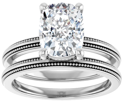 Sužadėtuvių Žiedas „Solitaire Milgrain“ 14k white gold Elongated Cushion 9mm x 7mm (8)