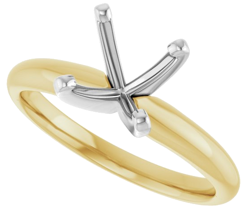 14K Yellow   White 7.3-7.7 mm Round 4-Prong Solitaire Ring Mounting (5)